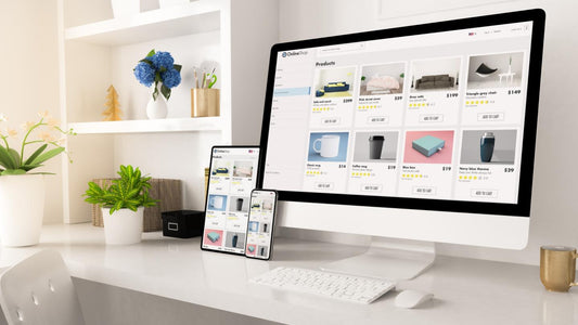 E-commerce website displayed on a desktop, tablet, and smartphone, showcasing an online store for local businesses to sell products digitally.
