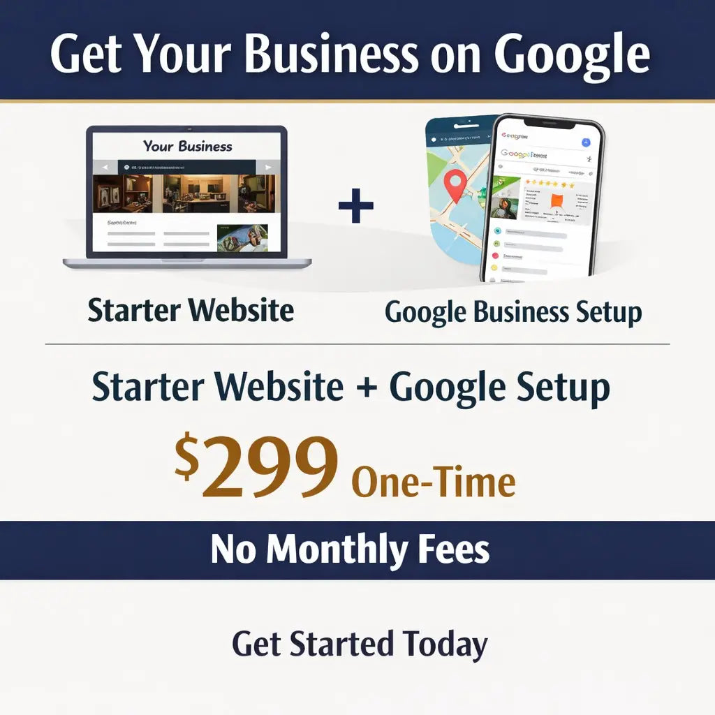 Starter website and Google Business Profile setup for small businesses in Chase City, Virginia, $299 one-time with no monthly fees.